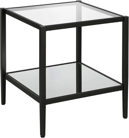Henn&Hart 20" Wide Square Side Table with Mirror Shelf in Blackened Bronze, Table for Living Room, Bedroom