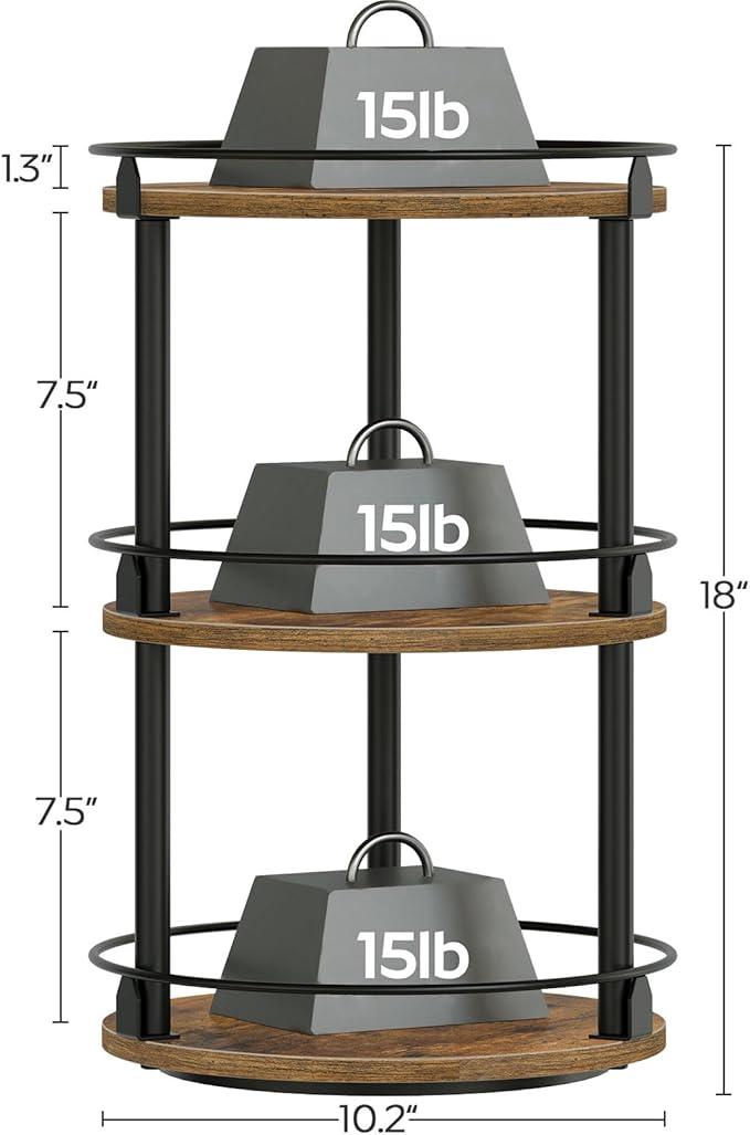 Spice Rack, Set of 2 Lazy Susan Organizer, 3-Tier Turntable Organizer For Cabinet, Compact and Versatile, for Kitchen Countertop, Rustic Brown SR23L2BR