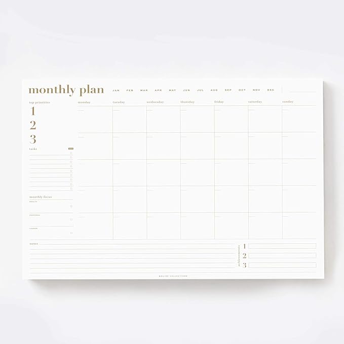 Bliss Collections Monthly Planning Pad, To Do List Notebook - Undated Tear-Off Sheets Notepad - Work Calendar, Organizer, Scheduler for Goals, Tasks - The Essential, 12" x 18", 18 Sheets