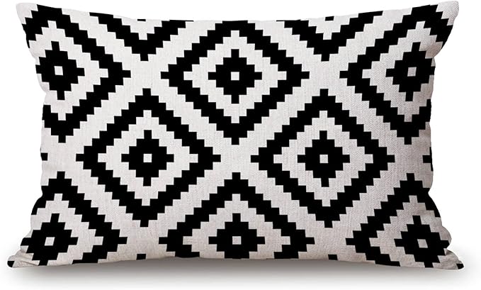 Solekla Black and White Waist Lumbar Cotton Linen Throw Pillow case Cushion Cover for Sofa Home Decorative Oblong 12x20 Inches