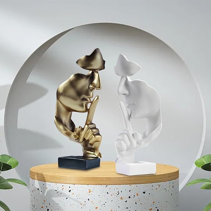 aboxoo Thinker Statue, Silence is Gold Abstract Art Figurine, Modern Home Resin Sculptures Decorative Objects Piano Desktop Decor for Creative Room Home, Office Study Decor (Large Black)