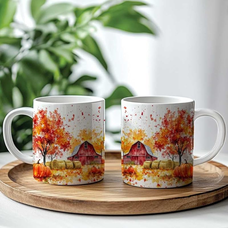 Fall Farm Coffee Mug - Farm Lover Mugs Gifts for Women Men - Autumn Decor Gifts For Home Farmhouse Thanksgiving - 11oz Printed Ceramic Mug (White)