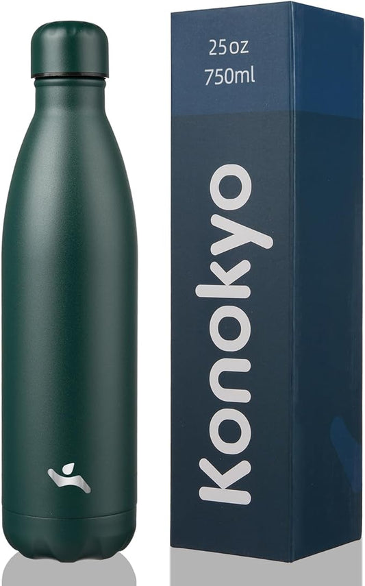 Insulated Water Bottles,25 oz Double Wall Stainless Steel Vacumm Metal Flask for Sports Travel,Army Green