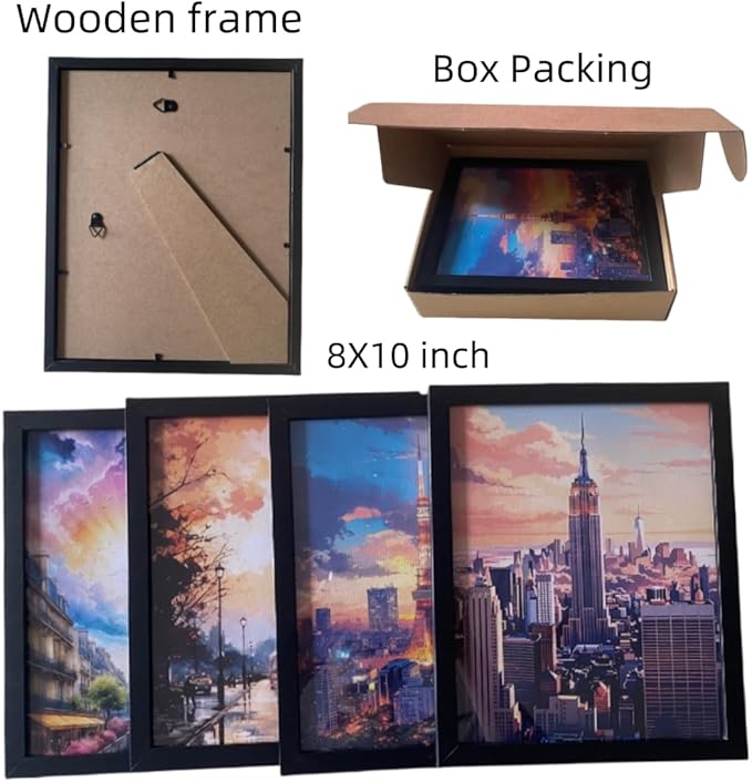 Boho Wall Art Decor,New York, London, Tokyo, Paris, Eiffel Tower,City Wall Decor Art,Modern Landscape Wall Art for Living Room Bedroom Prints Poster,8x10 Inch Set of 4,Framed