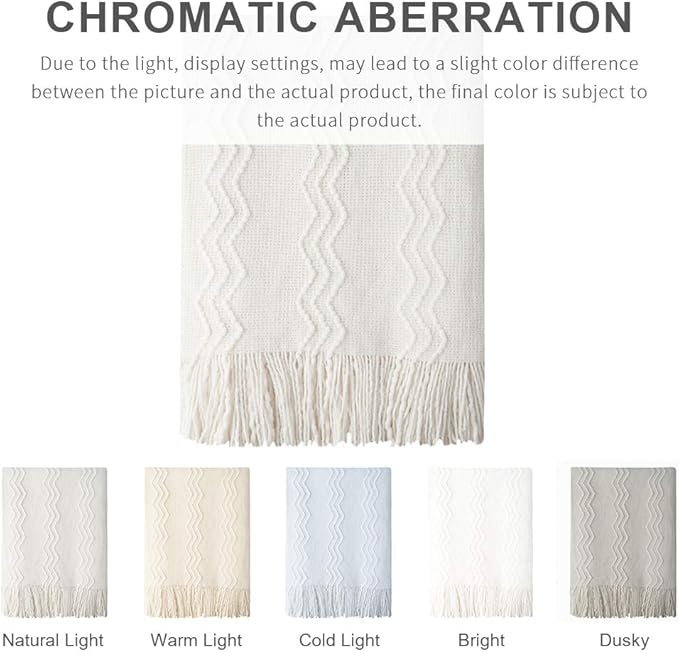 BOURINA Off White Throw Blanket 60x80 Inches Throw Textured Solid Soft Sofa Throw Couch Knitted Decorative Blanket