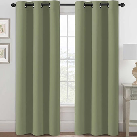 H.VERSAILTEX Blackout Curtains for Bedroom Thermal Insulated Room Darkening Living Room Curtains 84 Inch Long Grommet Privacy Protection Window Curtain Panels/Drapes for Nursery, 2 Panels, Sage
