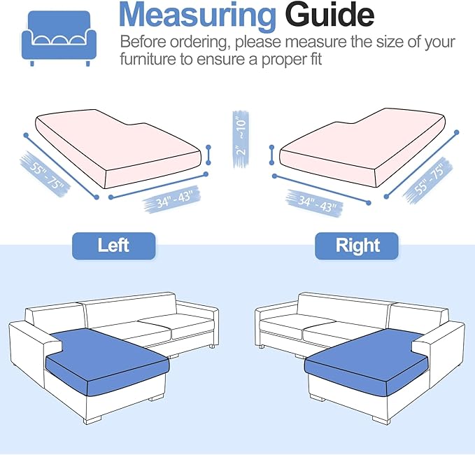 Sectional Couch Covers for L Shaped Sectional Sofa (Left or Right Facing) – Softer Chenille Sofa Covers Washable, Non-Slip Stretch Chaise Slipcover (Only 1PC Chaise Cushion Cover, Pale Pink)