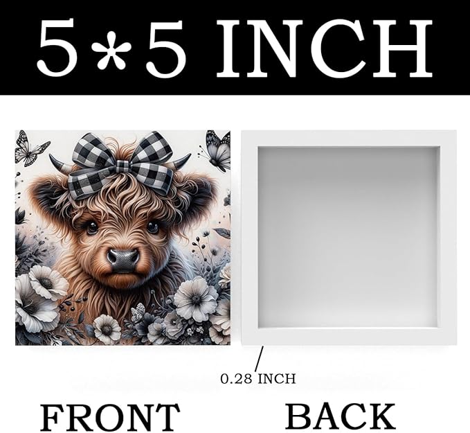 Highland Cow Decor, Highland Cow Gifts for women, Highland Cow Nursery Decor, Wooden Box Decor Sign for Home Farmhouse Office Living Room Table Shelf Tiered