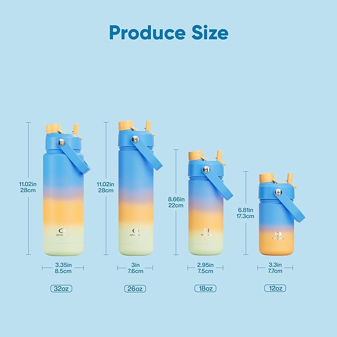 Insulated Water Bottle with Straw Stainless Steel Water Bottle, Leak-Proof, BPA-Free, Double Wall Vacuum Keeps Cold for 24 Hours for Sports, Travel, School (26 oz, Sunny Breeze)