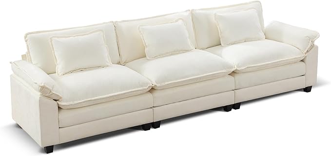 URRED Modular Sectional Sofa Comfy Cloud Couch, Modern Chenille Sofa Sleeper Deep Seat Couches with Ottoman/Pillows for Living Room (White, 117'')