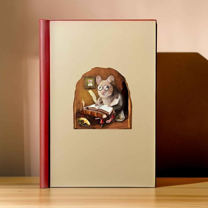 Mouse Reading Book, Wall Decor Sticker Decal, Kids Room, Classroom, Home, Bedroom, Bookcase, Book Lover, of Mice and Men, Children, Adorable, (Novelist Mouse)