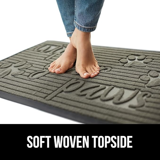 GORILLA GRIP 100% Waterproof All-Season WeatherMax Doormat 35x23, US Designed Natural Rubber, Stain and Fade Resistant, Low Profile Indoor Outdoor Door Mats, Easy Clean Patio Mat, Stone Paws
