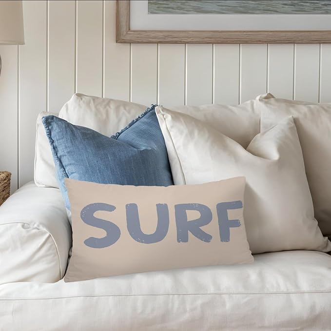 Coastal Beach Surf Room Decor 12x20 Pillow Cover, Nautical Coastal Beach Retro Surf Decorative Lumbar Pillow Covers for Girls Boys Bedroom College Dorm Sofa Couch