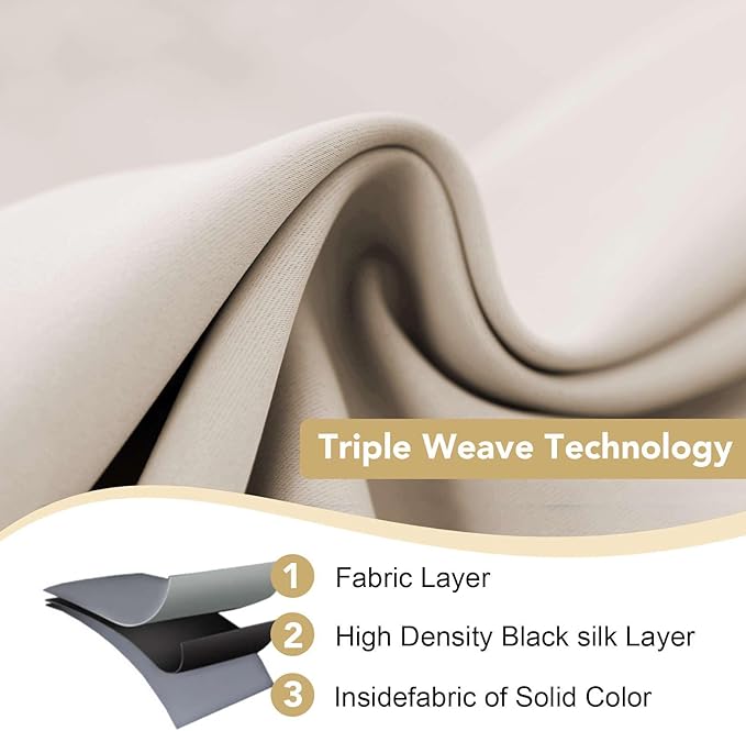 H.VERSAILTEX Ultra Soft Microfiber Thermal Insulated Antique Copper Grommet Blackout Curtains/Window Treatment Draperies 52 by 72 - Inch for Living Room/Bedroom, Set of 2 - Natural