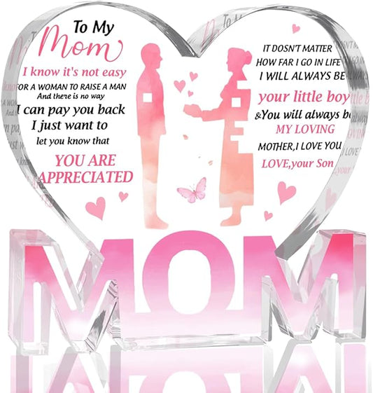 Mothers Day Gifts Best Mom Gifts -Gifts for Mom from Daughter Son - Best Mom Ever Gifts Unique Mother Birthday Acrylic Heart-Shaped Plaque Desk Decorations Present for Mom Christmas Anniversary