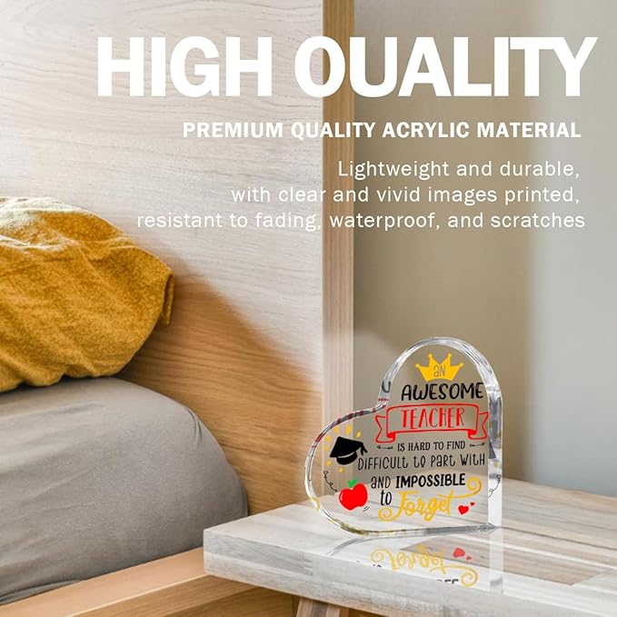 Teachers Day Graduation Season Opening Season Gifts Teacher Gifts Teacher Appreciation Gifts Best Teacher Gifts for Women Acrylic Heart for Her Coworker Friend Principal Educator Birthday Christmas