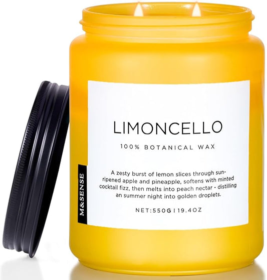 M&SENSE Limocello Summer Scented Candle, 19.4oz 110 Hours Long Lasting Burn Non Toxic Natural Soy Wax Lemon Highly Scented for Home Decor, 2 Wick Relaxing Candle Gifts for Yoga Spa Meditation
