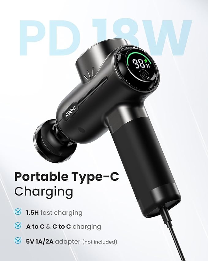 RENPHO Massage Gun with Heat, Portable Percussion Massager with Bluetooth for Back and Neck, Gifts for Men and Women, Carry Case, Active+ Thermal