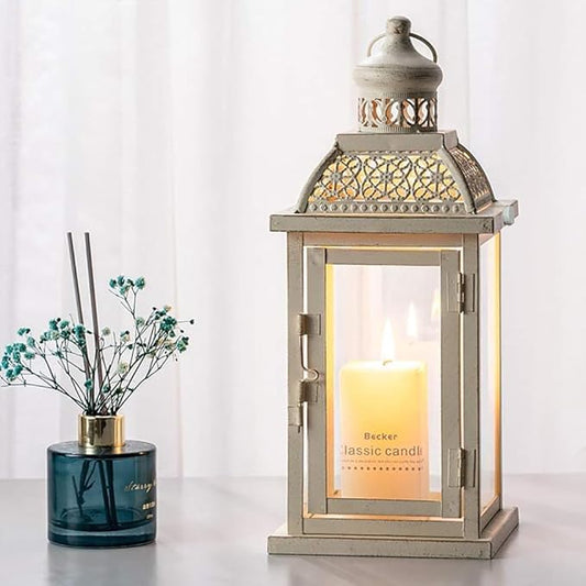 NEEDOMO 14.4" Lanterns Decorations Indoor, Hanging Candle Lantern Outdoor, Vintage Large Lantern Decor with Clear Glass, Metal Candle Holder for Home, Table, Patio, Rustic Farmhouse Wedding, Christmas