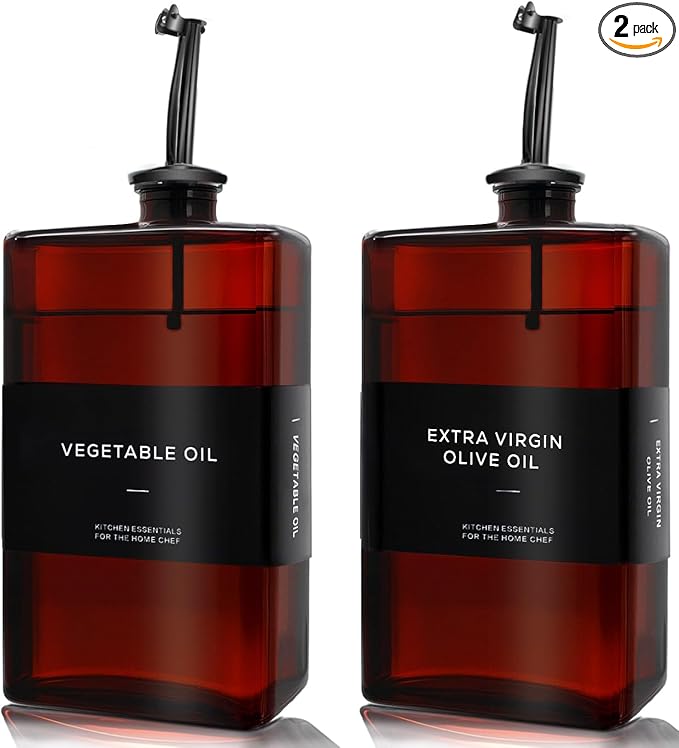 Olive Oil Dispenser Bottle for Kitchen, UV-Protected Dark Glass 11.8oz, Oil and Vinegar Dispenser Set, Soy Sauce Dispenser, Coffee Syrup Bottles- 11.8oz, Set of 2