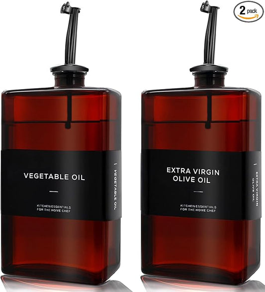 Olive Oil Dispenser Bottle for Kitchen, UV-Protected Dark Glass 11.8oz, Oil and Vinegar Dispenser Set, Soy Sauce Dispenser, Coffee Syrup Bottles- 11.8oz, Set of 2