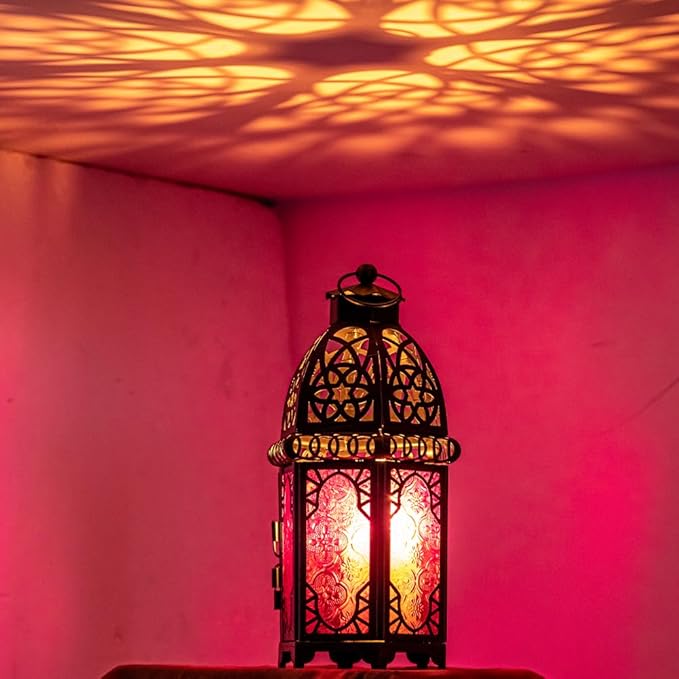 NEEDOMO Moroccan Candle Lantern, 12.8'' Hanging Lanterns Decorative Indoor Outdoor, Vintage Candle Holder for Chritsmas, Halloween, Table, Patio, Porch, Shelf, Gothic Home Decor (Purple)