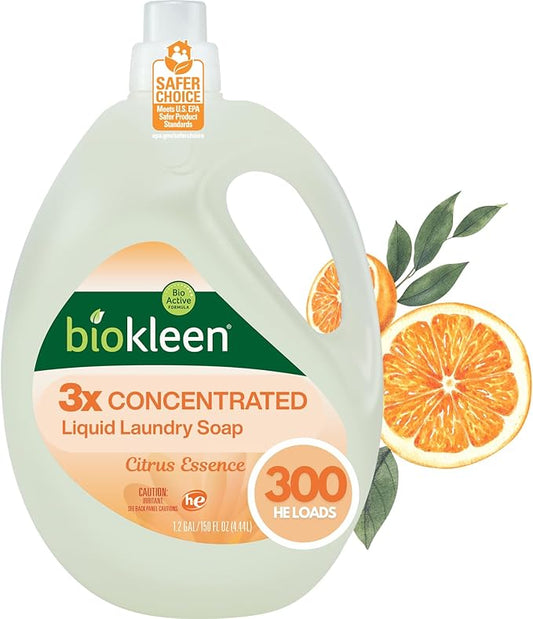 Biokleen Natural Laundry Detergent Liquid - 300 Loads- Eco Friendly Concentrated Plant Based Safe for Kids and Pets No Artificial Colors or Preservatives