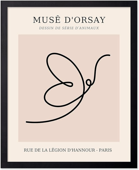 Poster Master Vintage Poster - Retro One Line Butterfly Drawing Print - Butterfly Line Art - Minimal Gift for Him, Her, Animal Lover - Abstract Decor for Home, Office - 8x10 UNFRAMED Wall Art
