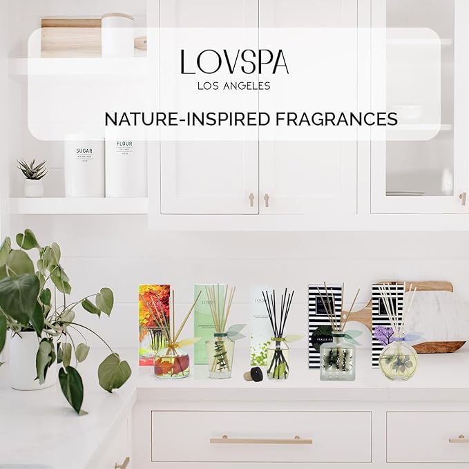 LOVSPA Reed Diffuser Set, Palo Santo Scented Oil Diffuser with Sticks, Home Fragrance Accessories for Bathroom Shelf Decor, Aroma Diffusers for Home or Office Fall Decor, USA Made