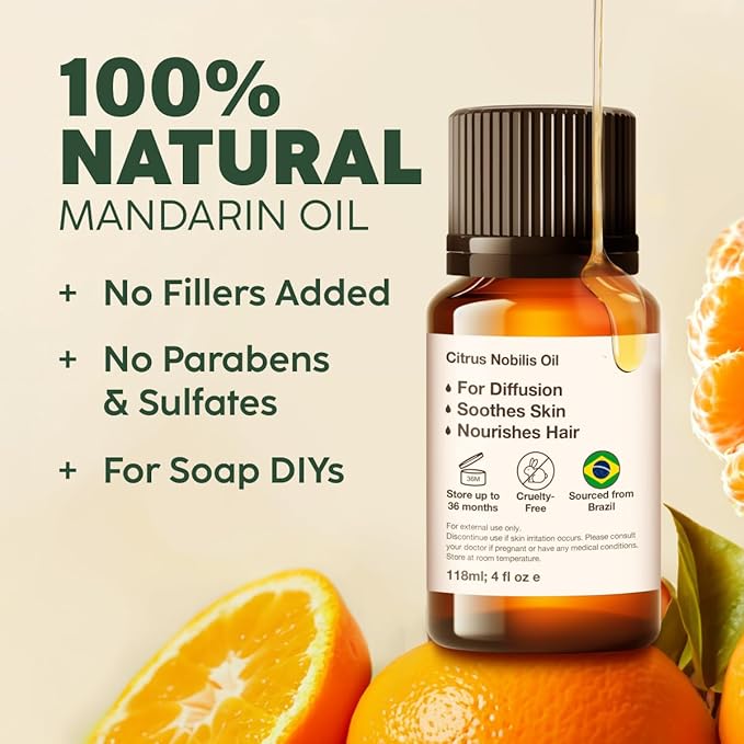 Kukka Mandarin Essential Oil for Diffuser Skin - 0.34 Fl Oz - 100% Pure Natural, Fresh & Citrusy Scent for Aromatherapy,Candle, Bath Bomb & Soap Making Scent DIY