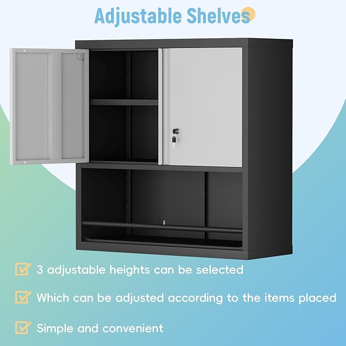 Garage Cabinets,Metal Storage Cabinet with Locking Door,Lockable Wall Mount Cabinet for Storage,Hanging Cabinets for Garage,Kitchen,Office