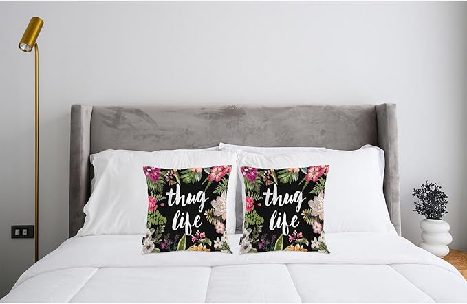Swono Set of 2 Thug Life Pillow Covers 18 X 18 Inch, Tropical Flowers Rose Square Decorative Throw Pillow Covers for Sofa Couch Bed, Outdoor Indoor Pillowcase Cushion Cover