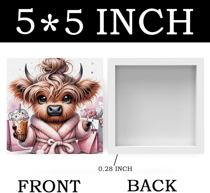 Highland Cow Winter Decor, Highland Cow Gifts for women, Highland Cow Baby Decor, Highland Cow Nursery Decor, Wooden Box Decor Sign for Home Farmhouse Office Living Room Table Shelf Tiered