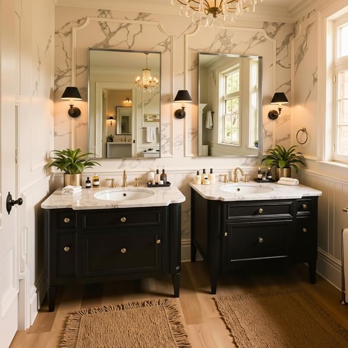 50"x30" Silver Framed Bathroom Mirror, Large Rectangular Vanity Mirror, Aluminum Metal Frame, Wall Farmhouse Modern Wall-Mounted Mirrors for Bathroom, Bedroom, Living Room, Over Sink