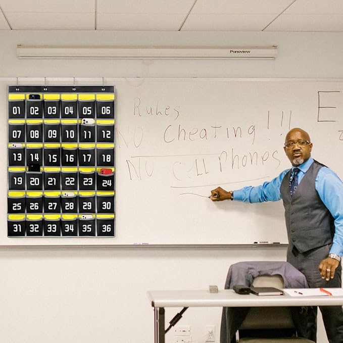 Loghot Classroom Accessories Closet Pocket Chart for Cell Phones Holder Wall Door Hanging Organizer (36 Pockets Black 2Pc)