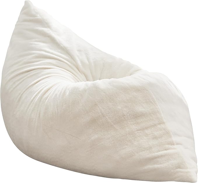 Hobestluk 3 in 1 Bean Bag Chair Giant Bean Bag Chairs for Adults with Plush Faux Fur Cover Convertible Bean Bag Floor Cushion with Machine Washable Cover for Living Room (Plush White)