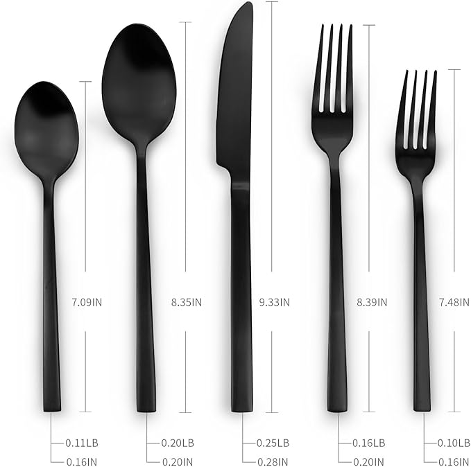 Stainless Steel Flatware Set Hand Forged 18/10 Silverware Set Matte Black Cutlery Set with Cuboid Handle Matte Finished 40 Pieces Home Event Use Wedding Housewarming Gift Service for 8
