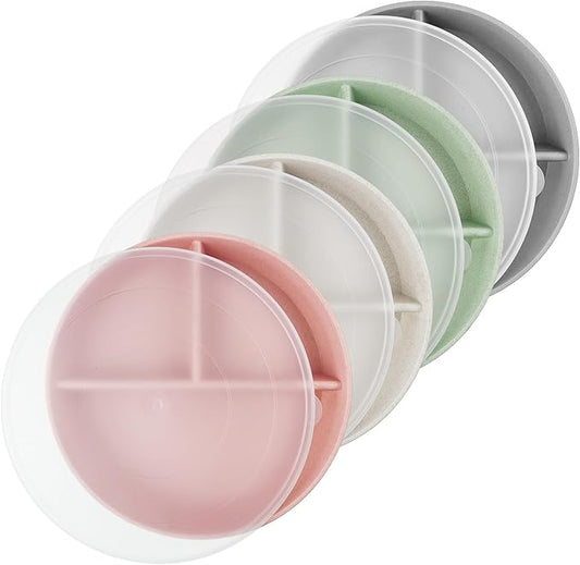 greenandlife 9 Inch 4PCS Divided Plates with Lids, Portion Control Plates for Kids Adults, Dishwasher Microwave Safe Compartment Plate, Unbreakable Lightweight Reusable Wheat Straw Plate Set, INS