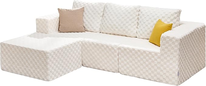Hobestluk Modular Sectional Sofa Memory Foam Couch Oversized Sectional Sofa 3-Seater with Chaise Cloud Couch with Removable Cover L Shape Sofa for Living Room (Plush White, 3-Seater with Chaise)
