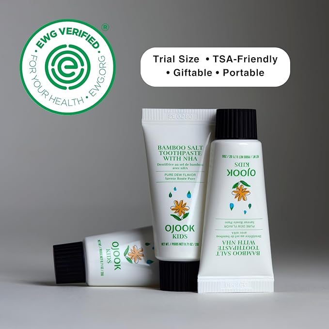 Kids Fluoride Free Bamboo Salt Toothpaste with nHA - Pure Dew | Nano Hydroxyapatite, Remineralizing, Strengthening Enamel for First Teeth, Safe to Swallow (0.7oz)