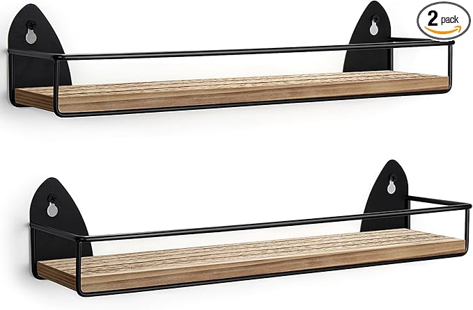 TJ.MOREE 2 Pack Spice Rack Wall Mount Rustic Style Hanging Spice Organizer for Wall, Kitchen Spice Storage