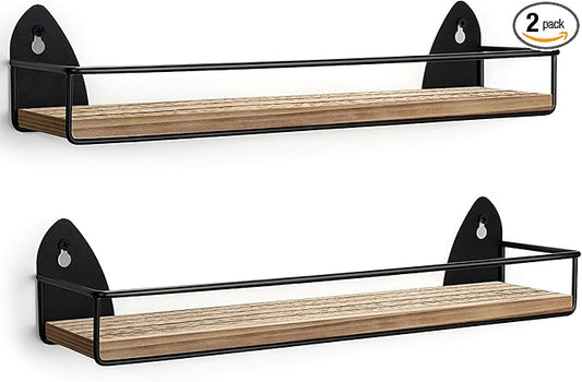 TJ.MOREE 2 Pack Spice Rack Wall Mount Rustic Style Hanging Spice Organizer for Wall, Kitchen Spice Storage