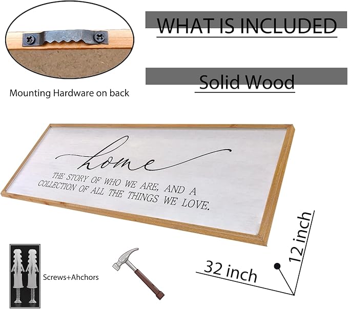 Home The Story of Who We Are Sign Farmhouse Family Wall Decor 32x12 Inch Plaque Wood Framed Art for Hanging (Wood)