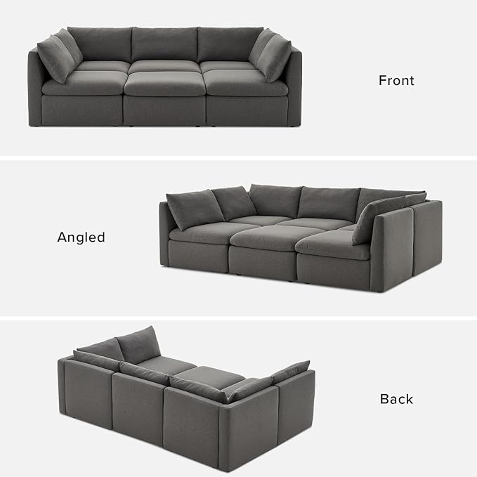 mopio Oversized Modular Sectional Sofa with Fully Removable Covers and Storage, Convertible U, L-Shaped and Sleeper Sectional, Modern Couches with Ottoman Chaise (Stone Gray Fabric, 6 Seats, Sleeper)