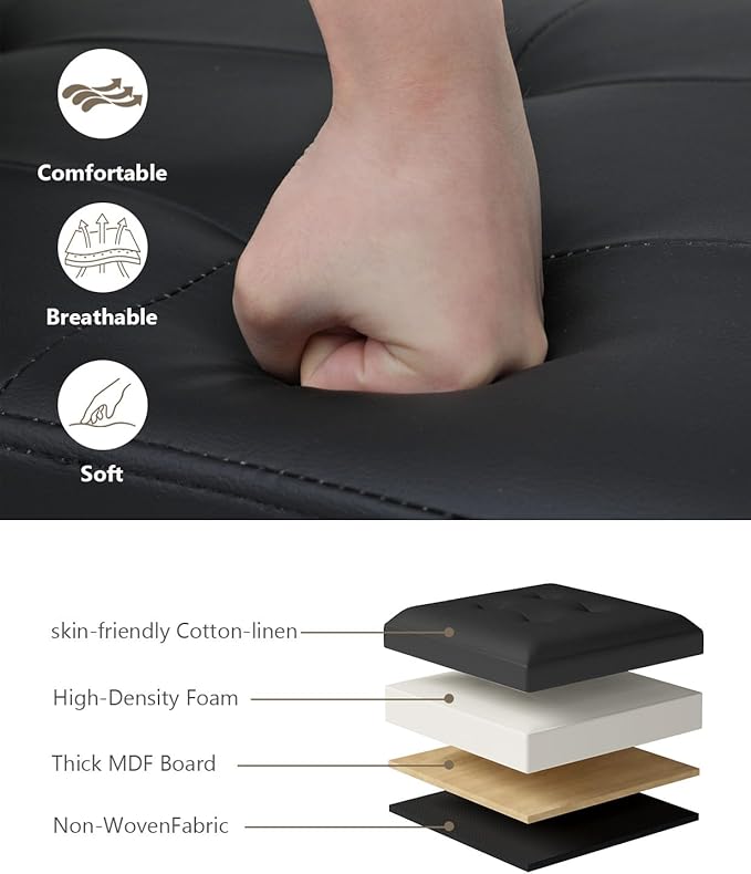 Storage Ottoman Bench, Folding Ottoman Foot Rest, 15 x 43 x 15 Inches, End of Bed Bench,Storage Chest, for Living Room, Bedroom, Hallway, Entryway, Holds up to 700 lb,Black