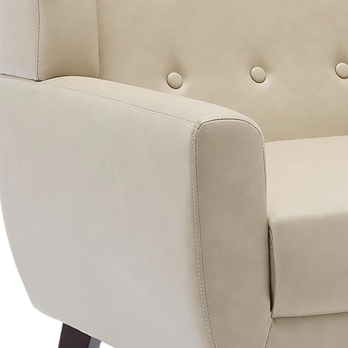 UIXE Faux Leather Accent Chair, Modern Arm Club Chair Upholstered Armchair for Living Room, Comfy Single Sofa Seats Button Tufted Reading Seating, Cream