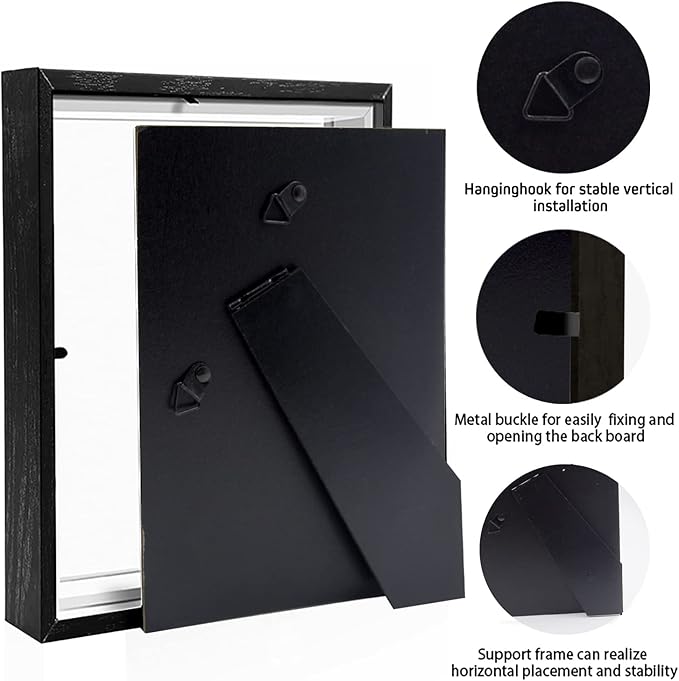 5x7 Small Shadow Box Frame Display Case, Display Case Box for Memorabilia, Medal, Wedding Memories, Crafts, Tickets and Photos (2Pcs-Black, 5x7)