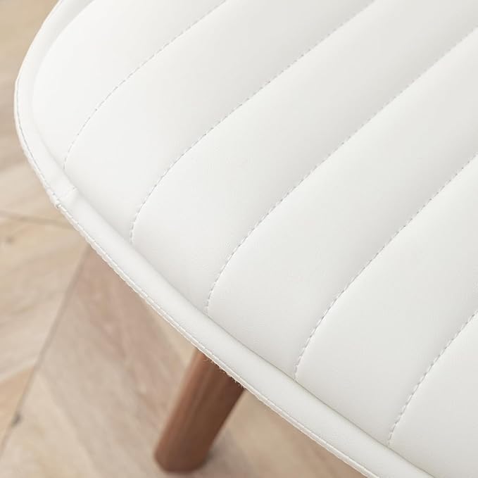 LUNLING Swivel Dining Chairs, Mid Century Modern White Faux Leather Kitchen Chairs with Arms,Bamboo Legs Side Chairs No Wheels,Accent Chair for Dining Rooms and Offices,1PCS