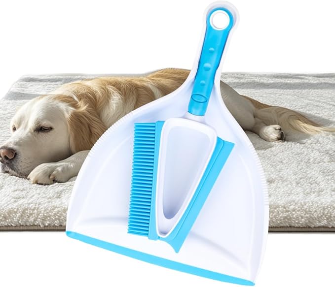 Pet Rubber Brush with Mini Dustpan,Dog Cat Hair Removal Brush with Squeegee,Portable Small Carpet Brush for Clothes,Cars,Sofa,Bed Sheet