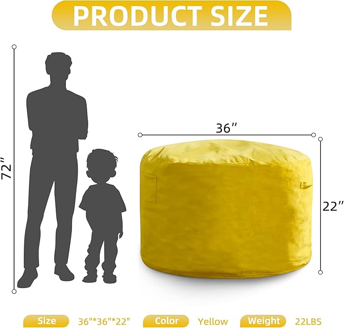 Hobestluk 3FT Bean Bag Chair Giant Bean Bag Chairs for Adults Large Bean Chairs with Removable Cover, Beanbag Chair with Filler, Adult Bean Bag Chairs for Living Room, Bedroom
